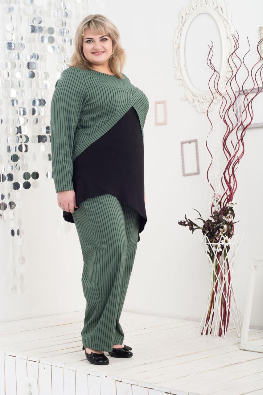 Діловий Костюм "Валентайн" Жіночий Великого розміру 60-62 64-66 Батал Туніка та Штани Чорно-зелений