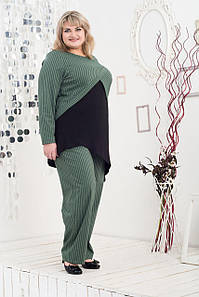 Діловий Костюм "Валентайн" Жіночий Великого розміру 60-62 64-66 Батал Туніка та Штани Чорно-зелений