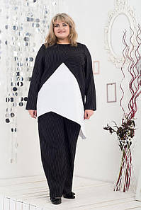 Костюм "Валентайн" Жіночий Діловий Великого розміру 60-62 Батал Туніка та Штани Чорно-білий