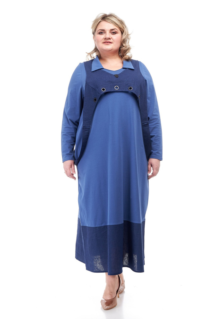 Вільна жіноча Сукня "Таїс" Великого розміру трикотажна батал 60-70 Довга Блакитна Блакитна Оверсайз