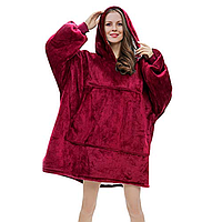 Тёплый и мягкий плед-толстовка Huggle Ultra Plush Blanket Hoodie с капюшоном Красный