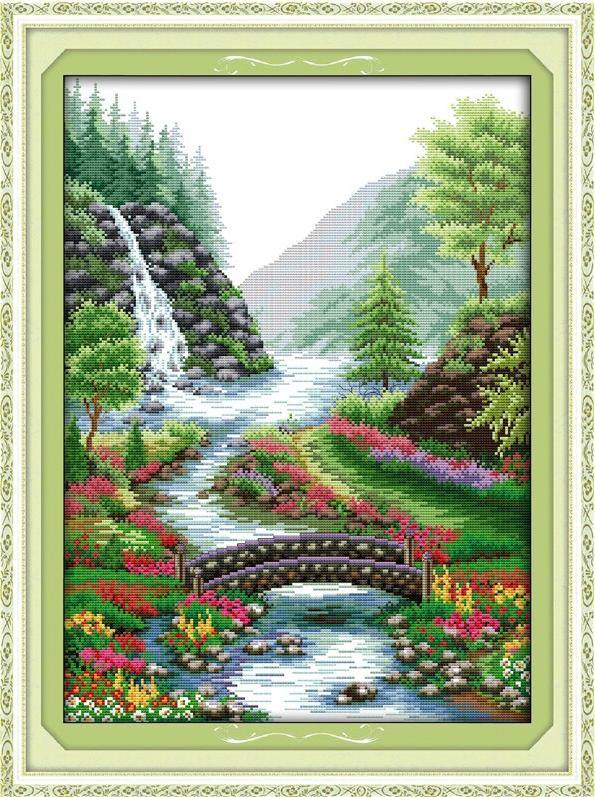 Набір для вишивання хрестиком за нанесеною на канву схемою "Bridge River". AIDA 14CT printed, 41*54 см