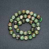 Бусины на нитке натуральный камень Зеленая Яшма гладкий шарик d-10мм L-38см +-