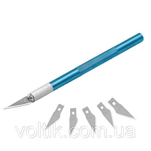 Нож скальпель канцелярский со сменными лезвиями Синий (5 лезвий) (ID ...