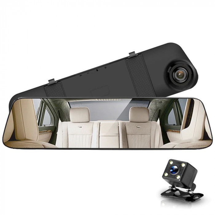 Дзеркало-відеореєстратор DVR C11 7640 Metal з двома камерами, чорне