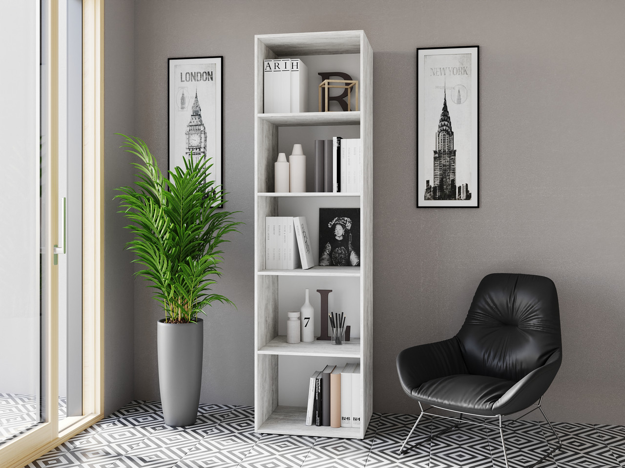 Cтелаж, полиця для книг Vinsent Бетон Ш600/В2190/Г500, фото 1