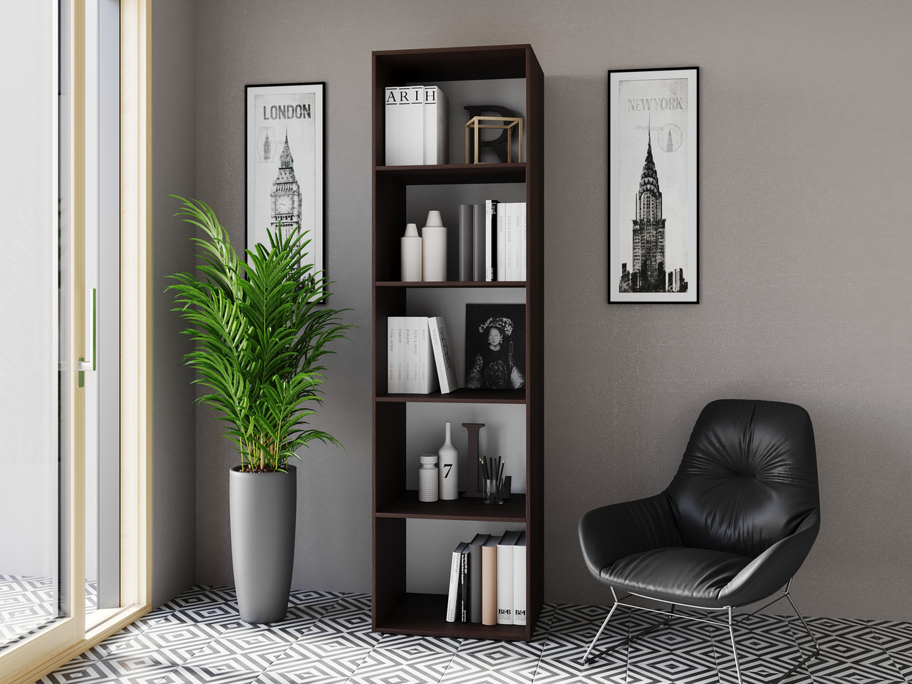 Cтелаж, полиця для книг Vinsent Венге темний Ш600/В2190/Г500