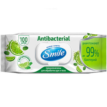 Серветки вологі SMILE Antibacterial з лаймом 100 шт