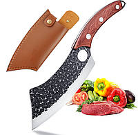 Кованый нож-тяпка многофункциональный фултанг 17 см для дома и пикников с чехлом (FCKMFHP-17)