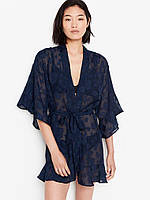 Жаккардовый халат с оборками Victoria's Secret Jacquard Flounce Robe, Темно-синий M/L