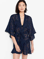 Жакардовий халат з оборками Victoria's Secret Jacquard Flounce Robe, Темно-синій M/L