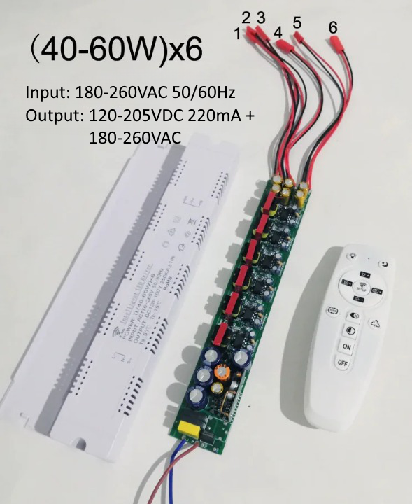 №155 Драйвер + пульт + APP Driver 40-60Wx6+LED 220V DC120-205V 250mA (6x2pin)