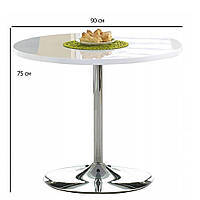 Круглый обеденный стол Halmar Omar 90 см белый глянцевый для кухни на хромированной ножке