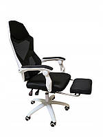 Крісло геймерське офісне ігрове K&M I140+ чорно-біле з підставкою