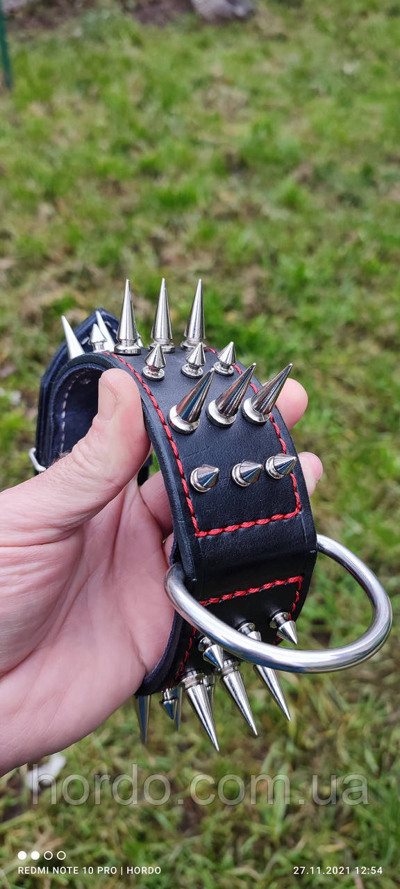 Нашийник шкіряний із шипами на стафа, фото 1