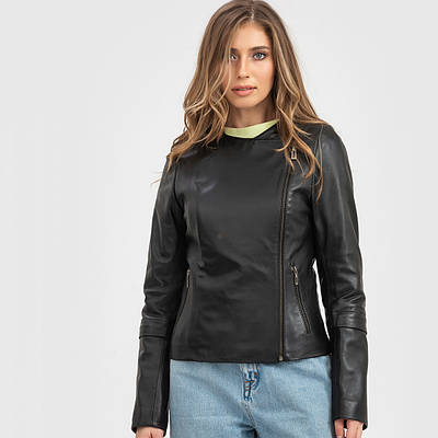 Шкіряна куртка жіноча VK чорна з отстежным рукавом (Арт. TEX3-201)