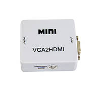 Переходник с VGA на HDMI со звуком MiNi VGA2HDMI белый конвертер vga to hdmi