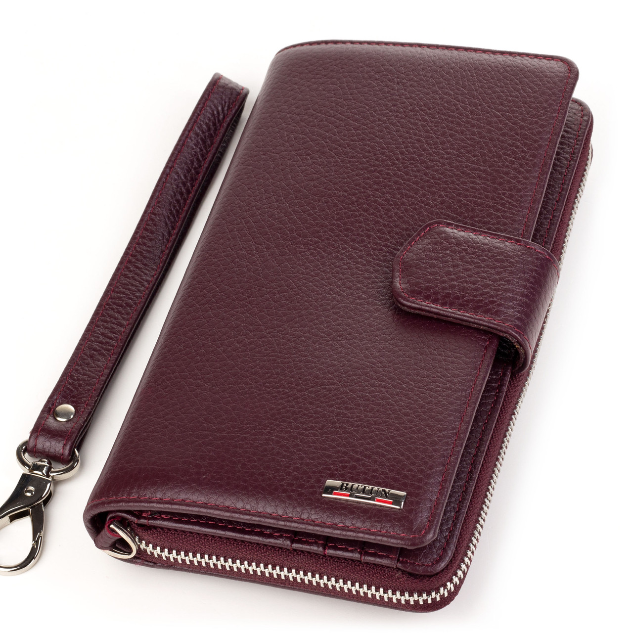 Великий жіночий шкіряний гаманець клатч BUTUN 594-004-002 бордовий