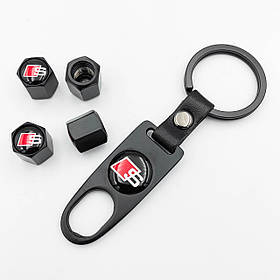 Захисні ковпачки на ніпеля S-Line AUDI (АУДІ) з брелоком Чорні Антивандальні