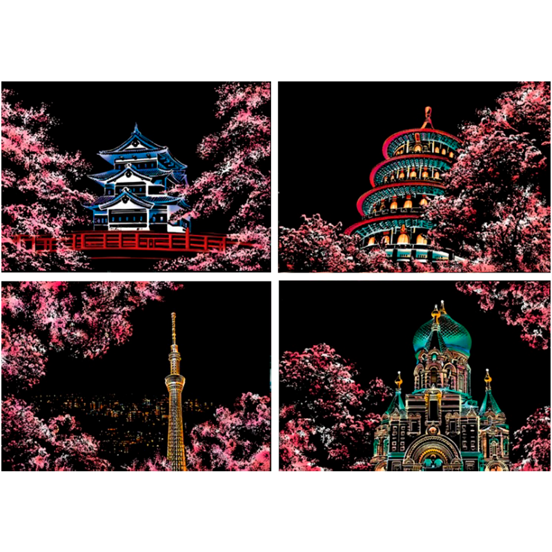 Скретч-картина YUELU G-05 Cherry Blossoms 4 в 1 для творчества (IM) - фото 4 - id-p1562335257