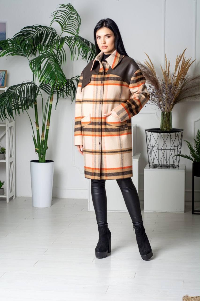Кашемировое женское пальто  комбинированное  42-50 бежевый