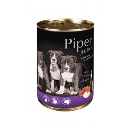 Консервований корм для цуценят всіх порід c телятина яблуко Dolina Noteci piper junior dog, 400 г