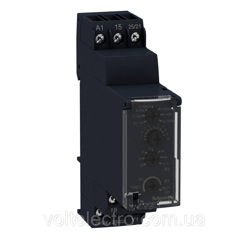 Реле часу RE22R2MMU Schneider Electric 8 A, 2 CO, 0.1 с...100 год, багатофункц., 24VDC / 24...240 V AC/DC, фото 1