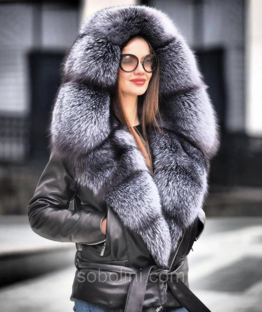 Куртка з натуральної шкіри з хутром блюфрості, фото 1