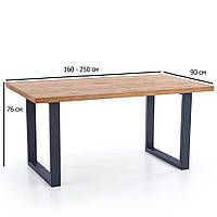 Обідній розкладний прямокутний стіл Halmar Perez 160-250х90 см дуб світлий для вітальні на чорних ніжках