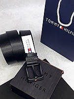 Кожаные мужские ремни Tommy Hilfiger с черной пряжкой