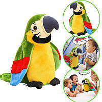 Интерактивная игрушка-повторюшка Попугай Parrot Talking 22 см Зелёный /Мягкая игрушка Говорящий Попугай