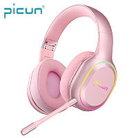 Беспроводные игровые наушники Picun P80X с микрофоном и RGB подсветкой Pink