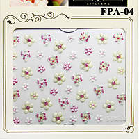 Наклейки для Ногтей Самоклеющиеся 3D Nail Sticrer FPA 004 Цветы Пастельно Белые, Розовые, Декор Ногтей Маникюр