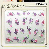 Наклейки для Ногтей Самоклеющиеся 3D Nail Sticrer FPA 007 Розовые и Фиолетовые Букеты Цветов Декор Ногтей
