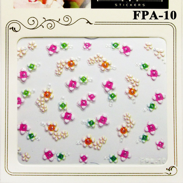 Наклейки для Ногтей Самоклеющиеся 3D Nail Sticrer FPA 010 Цветы Белые с Цветными Серединками Декор Ногтей