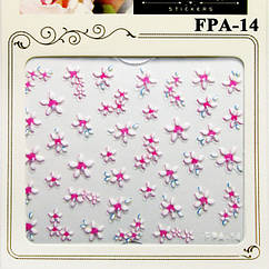 Наклейки для Нігтів Самоклеючі 3D Nail Sticrer FPA 14 Квіточки Білі з Рожевими Серединками Декор Нігтів