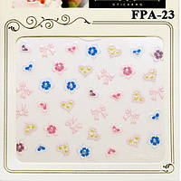 Наклейки для Ногтей Самоклеющиеся 3D Nail Sticrer FPA 023 Сердечки, Бантики, Цветы, Дизайн Ногтей, Маникюр