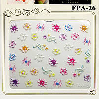 Наклейки для Ногтей Самоклеющиеся 3D FPA 026 Цветы Паучки, Белые, Розовые, Фиолетовые, Желтые Слайдер Дизайн