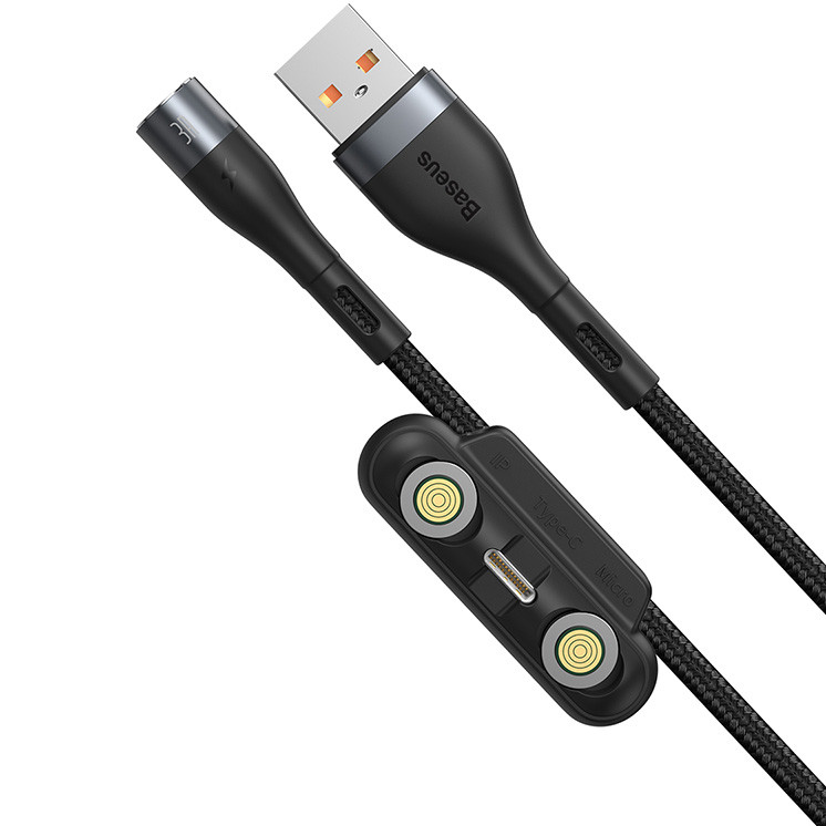 Магнитный кабель для зарядки айфона и андроид 3 в 1 micro Lightning Type-C Baseus Zinc - фото 3 - id-p1562653395