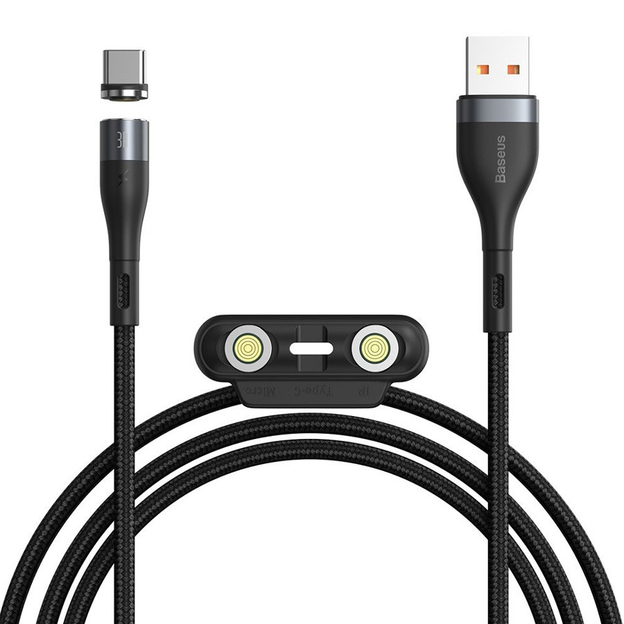Магнитный кабель для зарядки айфона и андроид 3 в 1 micro Lightning Type-C Baseus Zinc - фото 5 - id-p1562653395