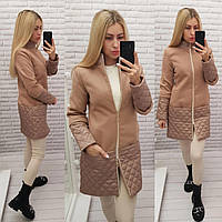 Пальто осінь / весна Кашемір + плащевка арт. 137/1 Беж / Молковий шоколад