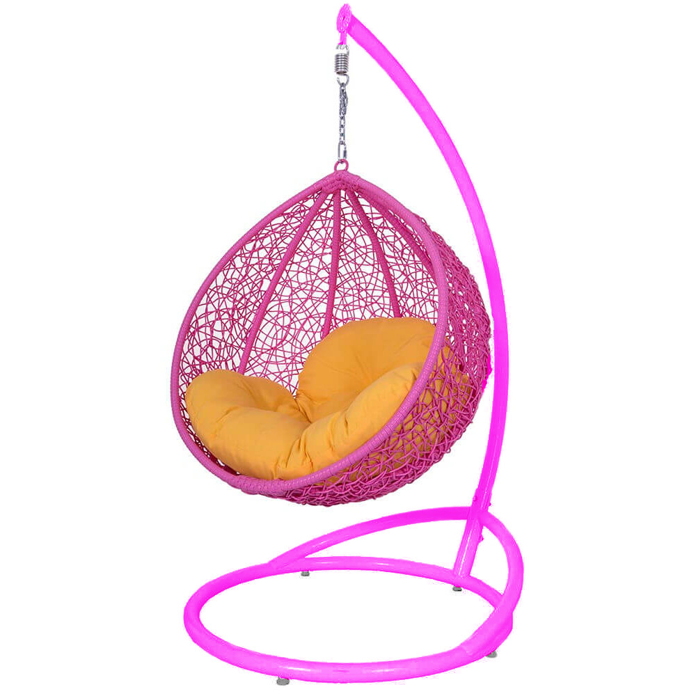Дитяче підвісне крісло Кокон-стійка метал рожевий ротанг рожева тканина габардин (Тia-sport ТМ)