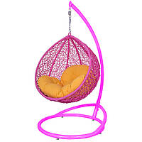 Дитяче підвісне крісло Кокон-стійка метал рожевий ротанг рожева тканина габардин (Тia-sport ТМ)