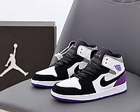 Nike Air Jordan женские демисезонные фиолетовые кроссовки на шнурках. Весенние женские кожаные кроссы 41