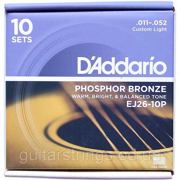 Струны D'Addario EJ26-10P Phosphor Bronze 11-52 10 sets