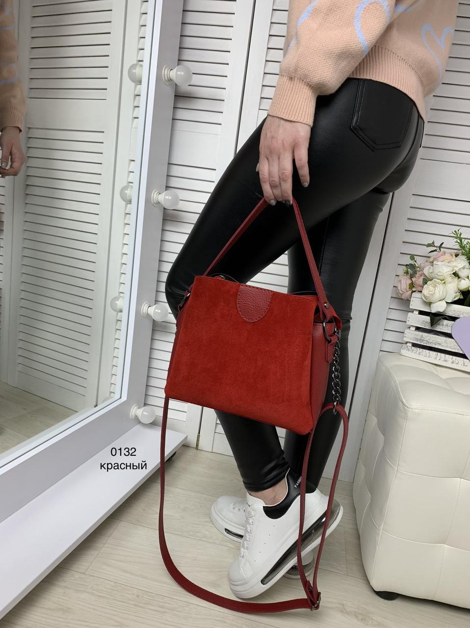 Женская маленькая сумочка замшевая модная красная сумка через плечо - фото 1 - id-p1229171035