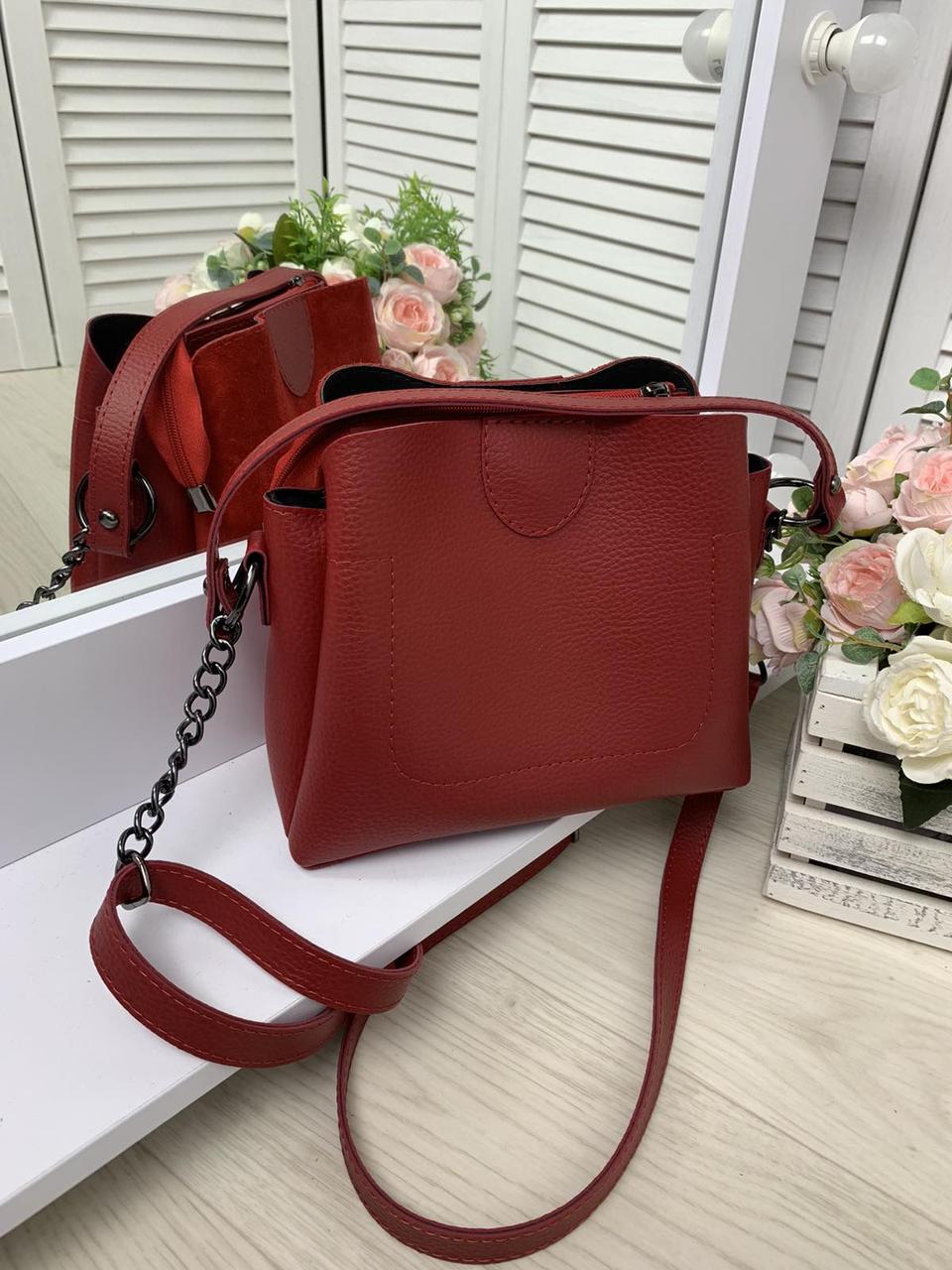 Женская маленькая сумочка замшевая модная красная сумка через плечо - фото 4 - id-p1229171035