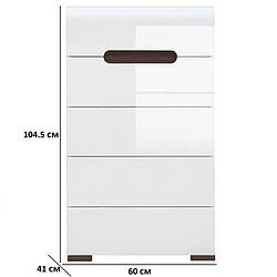 Вузький комод Амелія KOM5S/10/6 60х105х41см кольору німфея альба з білими глянсовими фасадами БРВ-Україна