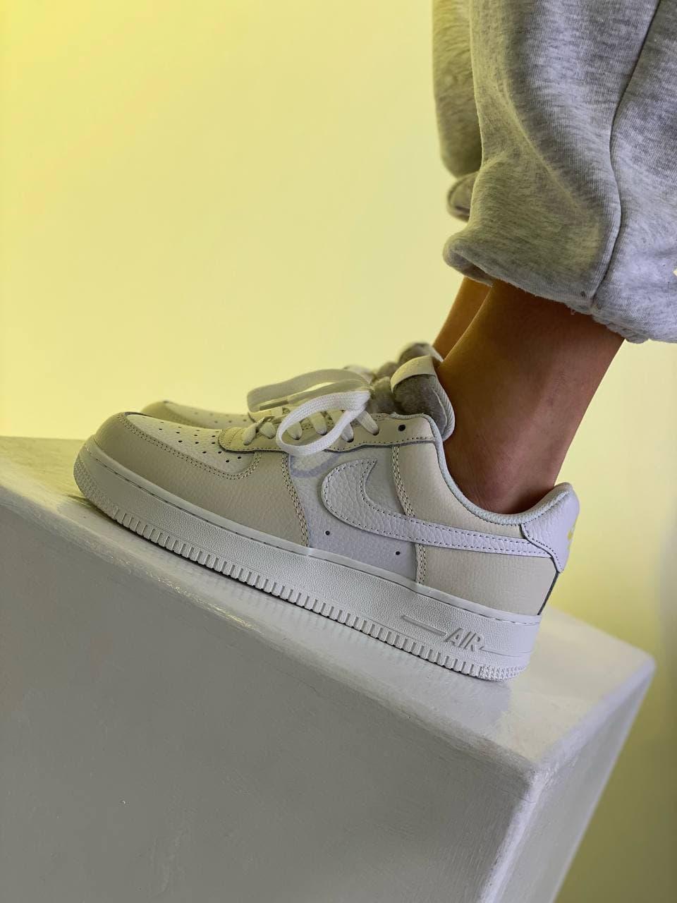 Жіночі кросівки Nike Air Force Low Beige бежеві демісезонні шкіра повсякденні найк аїр форс низькі