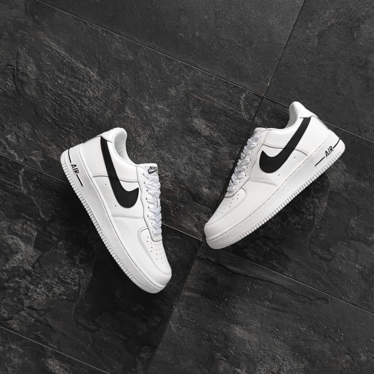 Жіночі кросівки Nike Air Force White Black Logo білі демісезонні шкіра повсякденні найк аїр форс низькі